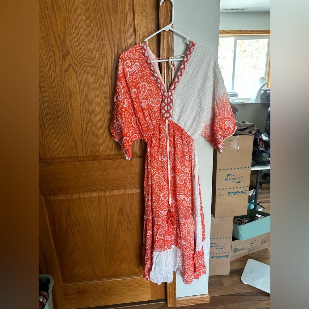 Women's Red and White Maxi Dress